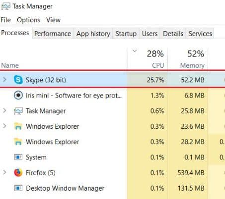 fixing the high CPU usage Skype