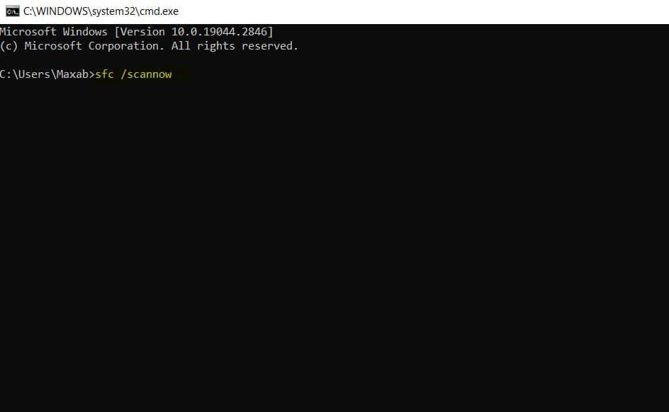 using sfc command in command prompt to fix any corrupted files 